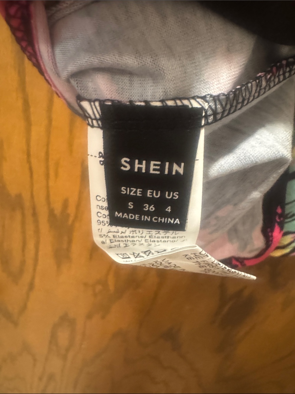 SHEIN Black V-Neck Short Sleeve Tee with Pink, Yellow & Blue Tie-Dye - Picture 2 of 3